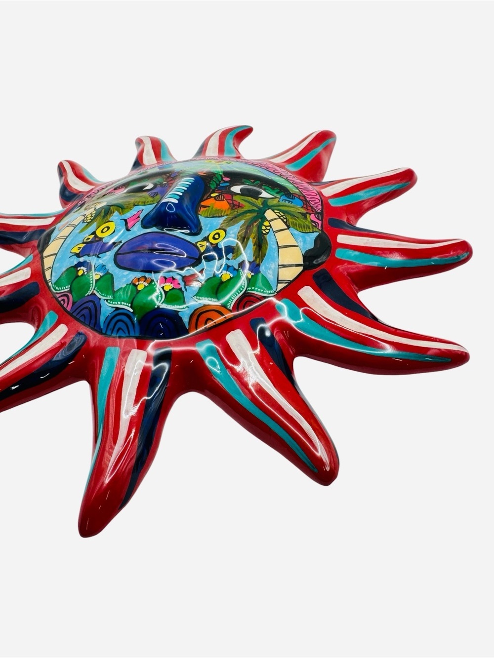 Isidoro Mexican Terracotta Sun Wall Art Hand Painted Ceramic Sun Face Plaque 10” - Picture 4 of 9